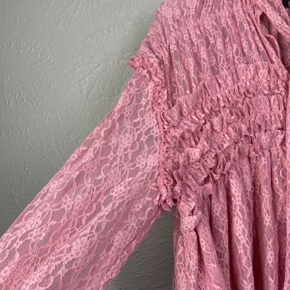 NWT Inc International Concepts Evening Mauve Sheer Ruffled Lace Blouse S… - Picture 4 of 9